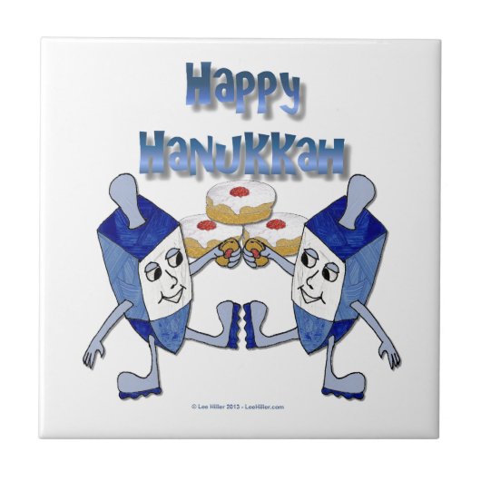 Happy Hanukkah Dancing Dreidels Jelly Doughnut Tegeltje (Voorkant)