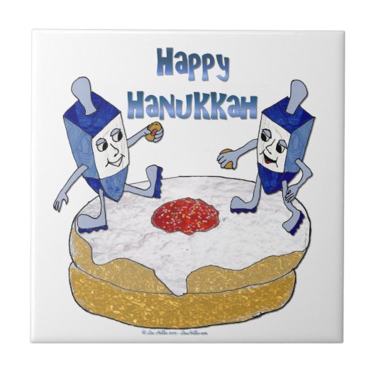 Happy Hanukkah Dancing Dreidels Jelly Doughnut Tegeltje (Voorkant)