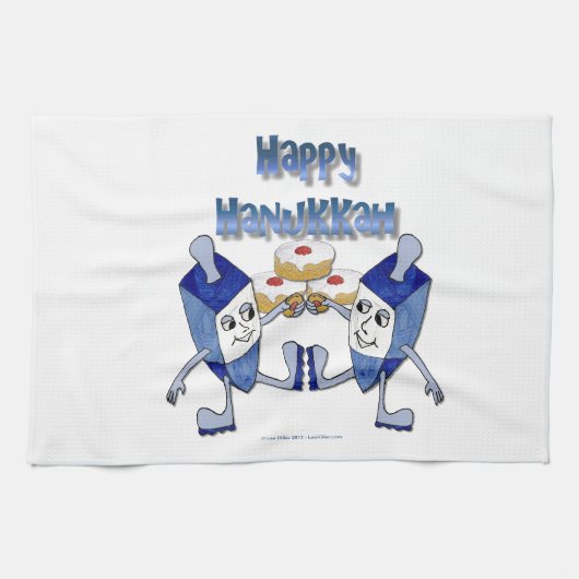 Happy Hanukkah Dancing Dreidels Jelly Doughnut Theedoek (Horizontaal)