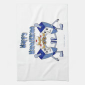 Happy Hanukkah Dancing Dreidels Jelly Doughnut Theedoek (Verticaal)