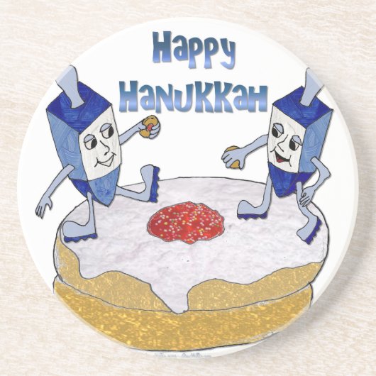 Happy Hanukkah Dancing Dreidels Jelly Doughnut Zandsteen Onderzetter (Voorkant)