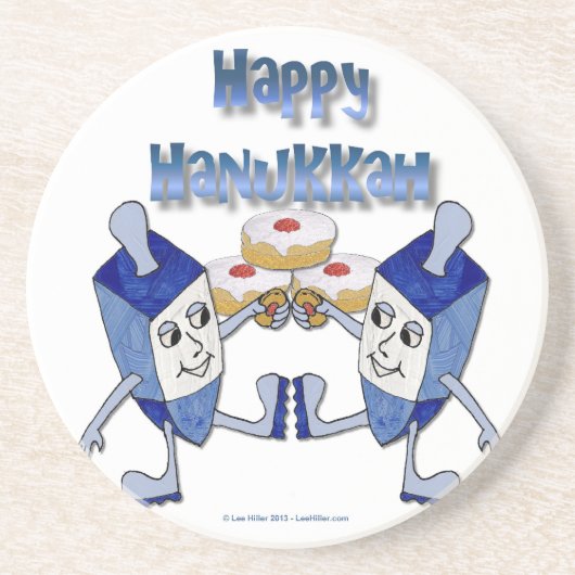Happy Hanukkah Dancing Dreidels Jelly Doughnut Zandsteen Onderzetter (Voorkant)