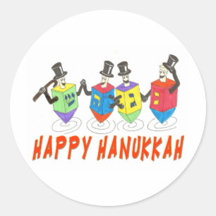 Happy Hanukkah Dancing Dreidels Ronde Sticker