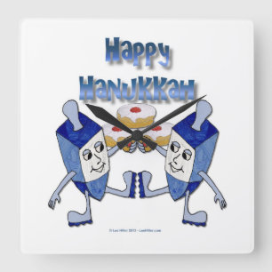 Happy Hanukkah danst Dreidels Vierkante Klok