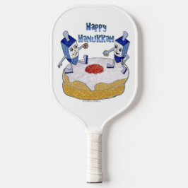 Happy Hanukkah danst droidels op Doughnut Pickleball Paddle