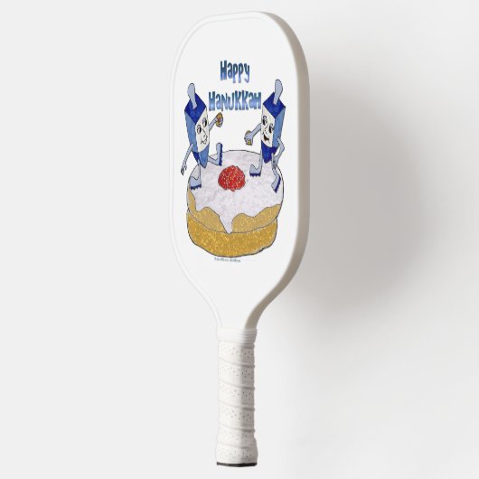 Happy Hanukkah danst droidels op Doughnut Pickleball Paddle (Links)