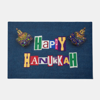 Happy Hanukkah Denim en Dreidels Deurmat