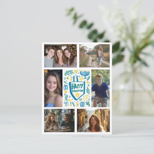 HAPPY HANUKKAH Doodle CUSTOM 6 FOTO Vakantie Briefkaart (Staand voorkant)