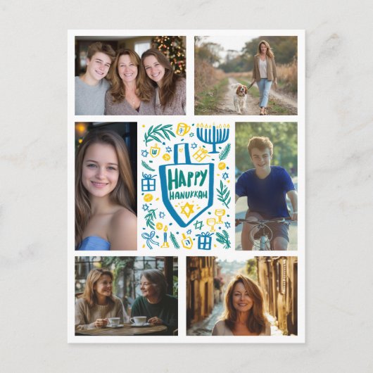 HAPPY HANUKKAH Doodle CUSTOM 6 FOTO Vakantie Briefkaart (Voorkant)