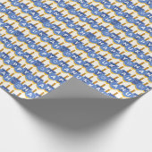 Happy Hanukkah Dreidel Blauw Patroon Modern Cadeaupapier (Hoek)