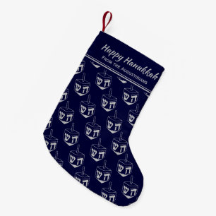 HAPPY HANUKKAH Dreidel Gepersonaliseerd DONKERBLAU Kleine Kerstsok