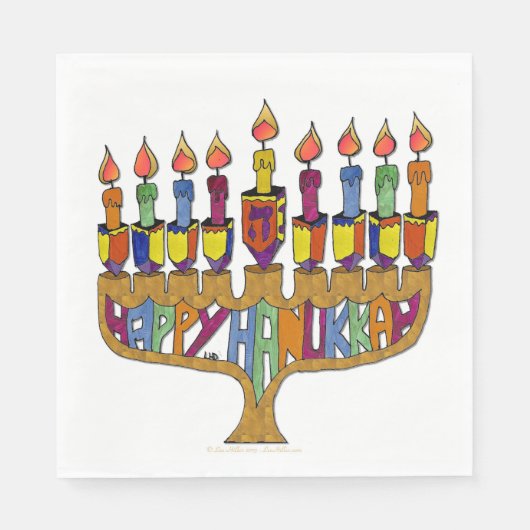 Happy Hanukkah Dreidel Menorah Paper Napkins Servet (Voorkant)