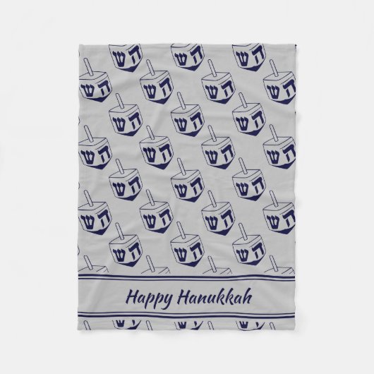 HAPPY HANUKKAH Dreidel Modern ZILVER GRIJS Marine Fleece Deken (Voorkant)