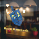 Happy Hanukkah Dreidel Raamsticker<br><div class="desc">Gold Happy Hanukkah sms met een blauwe droidel.</div>
