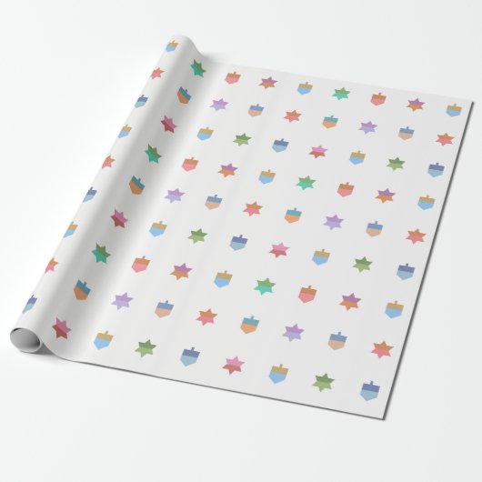 Happy Hanukkah Dreidels en Stars Cadeaupapier (Uitgerold)