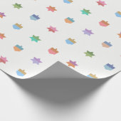 Happy Hanukkah Dreidels en Stars Cadeaupapier (Hoek)