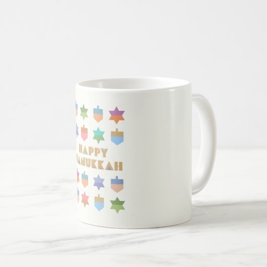Happy Hanukkah Dreidels en Stars Koffiemok (Voorkant rechts)