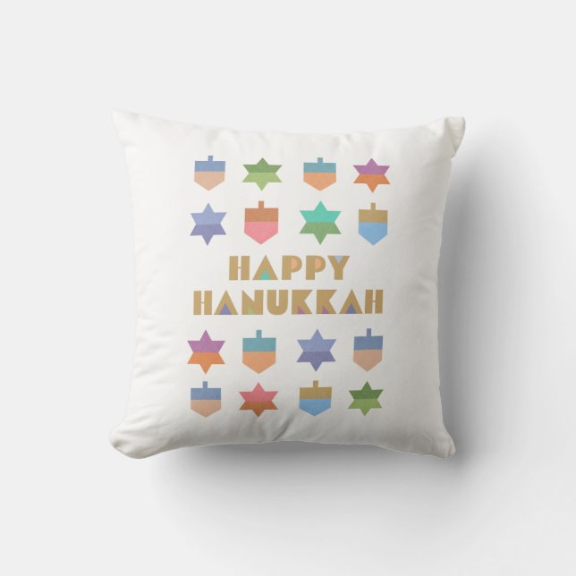 Happy Hanukkah Dreidels en Stars Kussen (Voorkant)