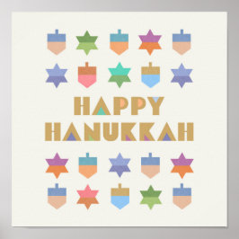 Happy Hanukkah Dreidels en Stars Poster