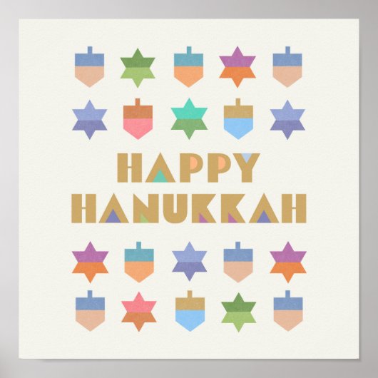 Happy Hanukkah Dreidels en Stars Poster (Voorkant)