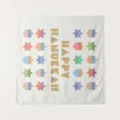 Happy Hanukkah Dreidels en Stars Wandkleed (Voorkant (horizontaal))