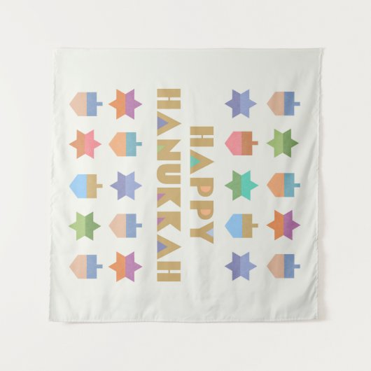 Happy Hanukkah Dreidels en Stars Wandkleed (Voorkant (horizontaal))