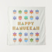Happy Hanukkah Dreidels en Stars Wandkleed (Voorkant)