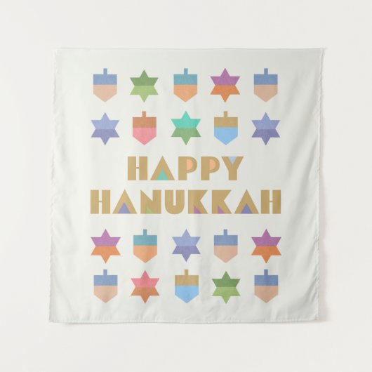 Happy Hanukkah Dreidels en Stars Wandkleed (Voorkant)
