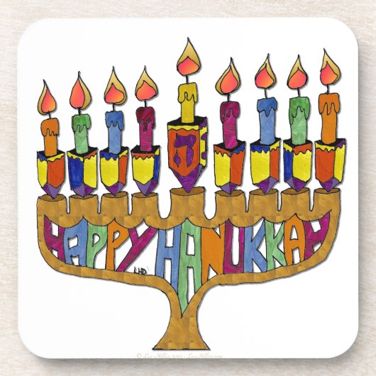 Happy Hanukkah Dreidels Menorah Bier Onderzetter (Voorkant)