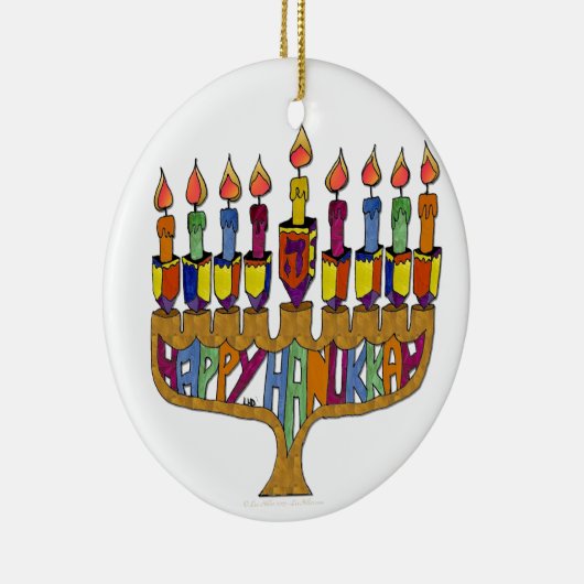 Happy Hanukkah Dreidels Menorah Keramisch Ornament (Rechts)