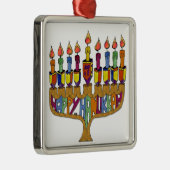 Happy Hanukkah Dreidels Menorah Metalen Ornament (Rechts)