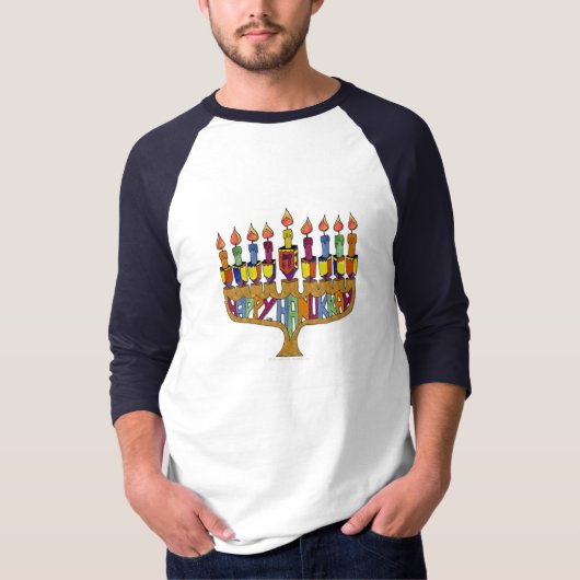 Happy Hanukkah Dreidels Menorah T-shirt (Voorkant)