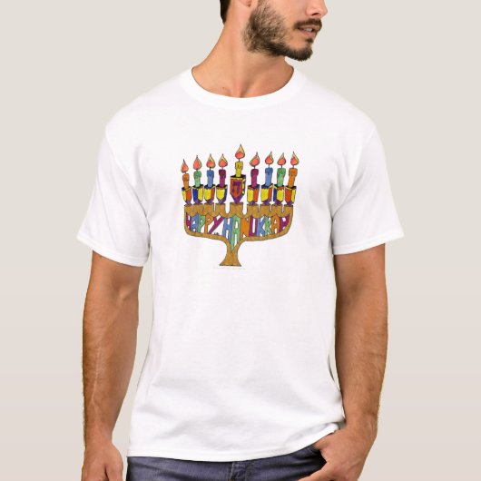 Happy Hanukkah Dreidels Menorah T-shirt (Voorkant)