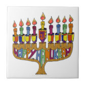 Happy Hanukkah Dreidels Menorah Tegeltje (Voorkant)