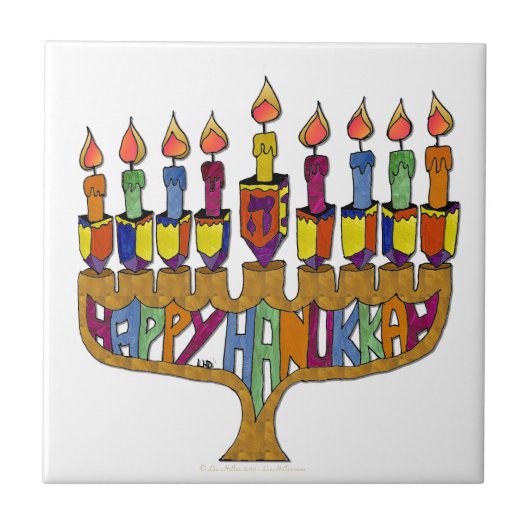 Happy Hanukkah Dreidels Menorah Tegeltje (Voorkant)