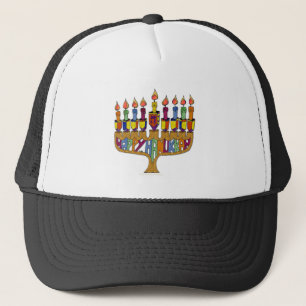 Happy Hanukkah Dreidels Menorah Trucker Pet