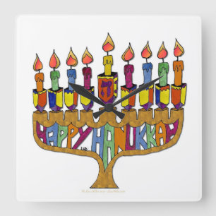 Happy Hanukkah Dreidels Menorah Vierkante Klok