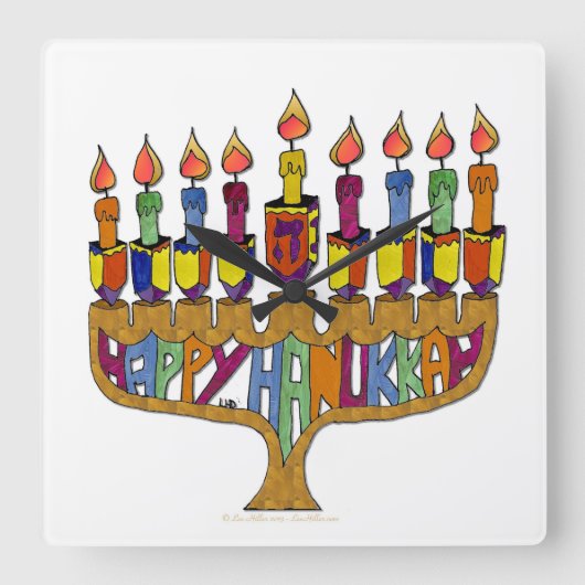 Happy Hanukkah Dreidels Menorah Vierkante Klok (Voorkant)