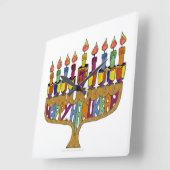 Happy Hanukkah Dreidels Menorah Vierkante Klok (Hoek)