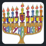 Happy Hanukkah Dreidels Menorah Vierkante Sticker<br><div class="desc">Je bekijkt het Lee Hiller Design Collectie. Apparel, Gifts & Collectibles Lee Hiller Photography of Digital Art Collectie. Je kunt haar Natuur fotografie uitzichten op http://HikeOurPlanet.com/ en haar wandelende blog volgen in Hot Springs National Park.</div>