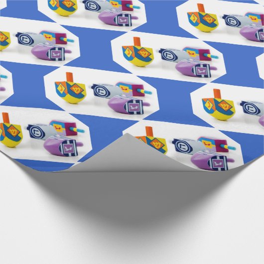 Happy Hanukkah Dreidls Gift Wrap Cadeaupapier (Hoek)