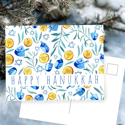 Happy Hanukkah Driedel Gelt Waterverf CUSTOM Briefkaart