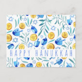 Happy Hanukkah Driedel Gelt Waterverf CUSTOM Briefkaart (Voorkant)