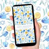 Happy Hanukkah Driedel Waterverf boomvrije Kaart