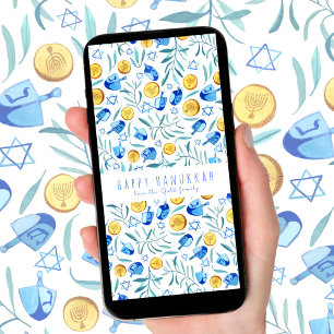 Happy Hanukkah Driedel Waterverf boomvrije Kaart