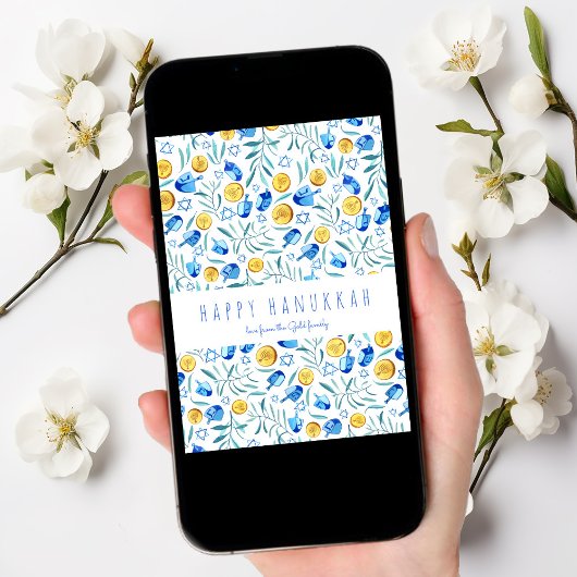 Happy Hanukkah Driedel Waterverf boomvrije Kaart