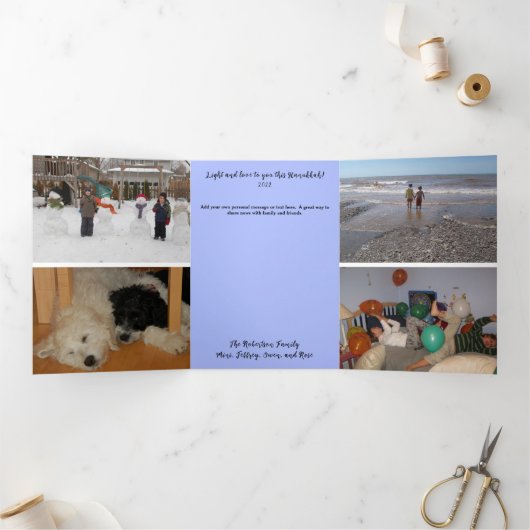 Happy Hanukkah Editable Celebrate Mirakel of Light Drieluik Aankondiging (Binnen)