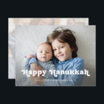 Happy Hanukkah | Eenvoudige Boho-fotobedekking Feestdagenkaart<br><div class="desc">Dit eenvoudige en stijlvolle Happy Hanukkah-briefkaart biedt een grillige,  boho witte tekstbedekking met ruimte voor twee van uw persoonlijke foto's.</div>