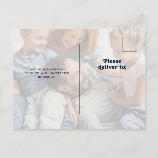 Happy Hanukkah | Eenvoudige Boho-fotobedekking Feestdagenkaart (Achterkant)