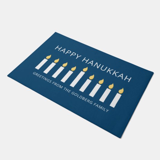 Happy Hanukkah | Eenvoudige en moderne kaarsengroe Deurmat (Schuin)